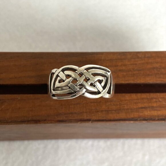 Sterling Silver 925 Celtic Knot Unisex 11MM Wide Band Ring Sz 12 - Picture 3 of 15